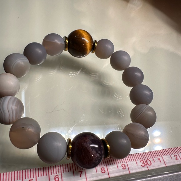 AGATE BANDED + TIGERS EYE + SUPER SEVEN  STONES BRACELET Size 7” - Picture 12 of 12